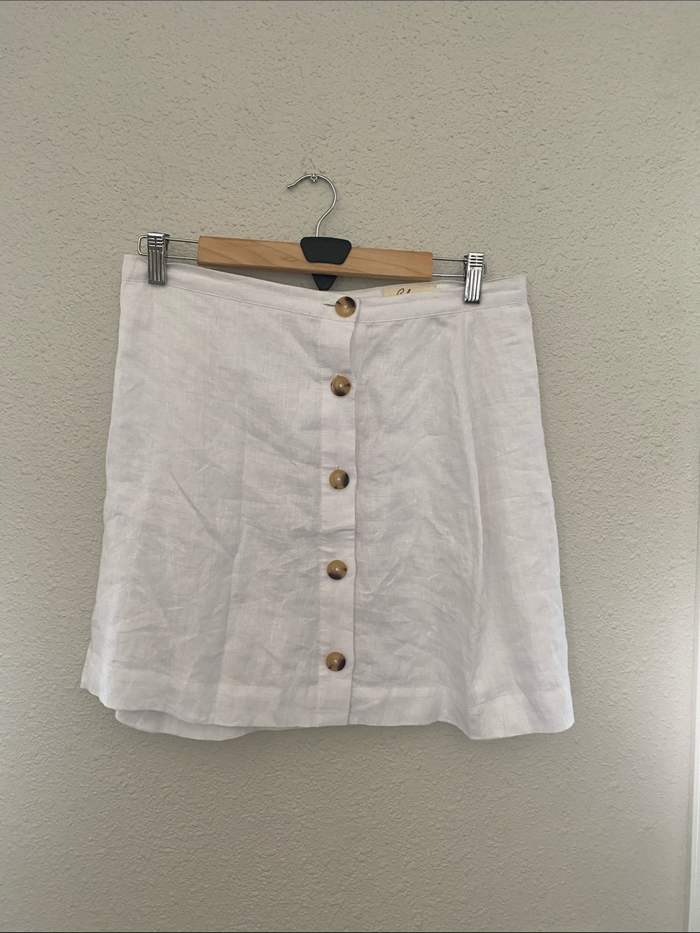 Elan White Linen Button-Front Mini Skirt